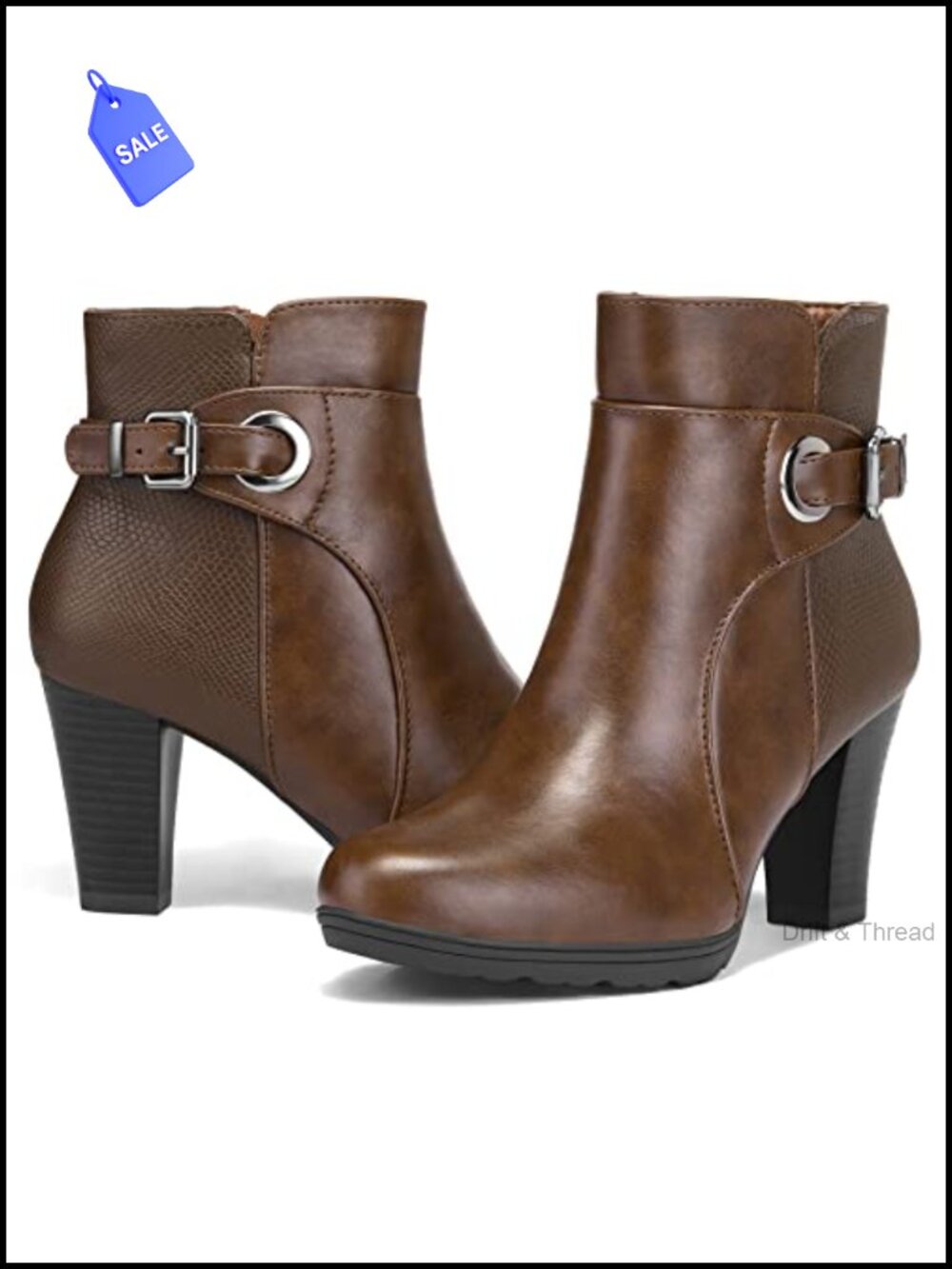 Women's Chunky Stacked Heel Ankle Boots Zipper Buckle Booties
